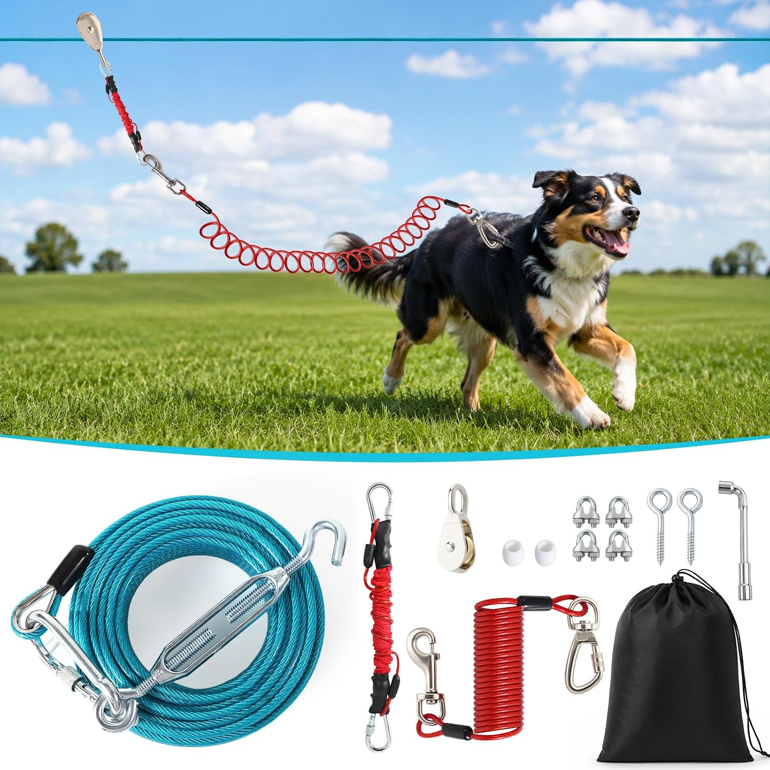 50FT Dog Zip Line System for Large Dogs Up to 300lb