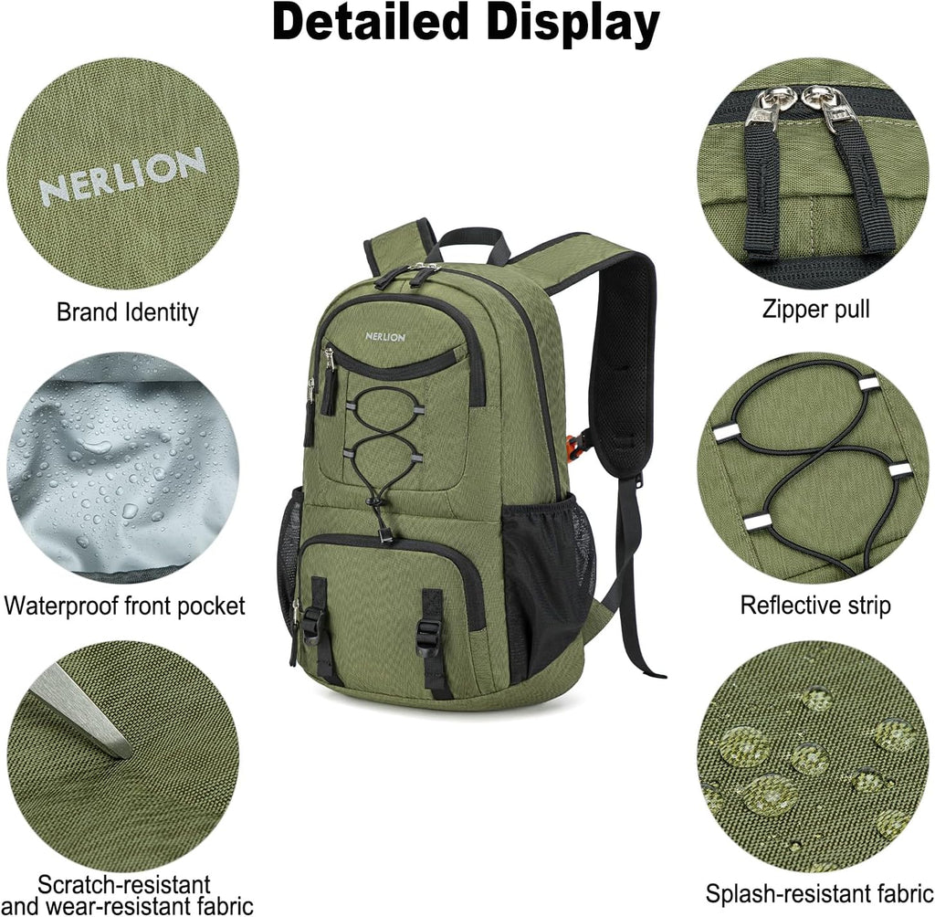Nerlion Lightweight Foldable 35L Hiking Backpack Travel Backpack for Men Women Camping Waterproof Outdoor Hiking Daypack Backpack Green