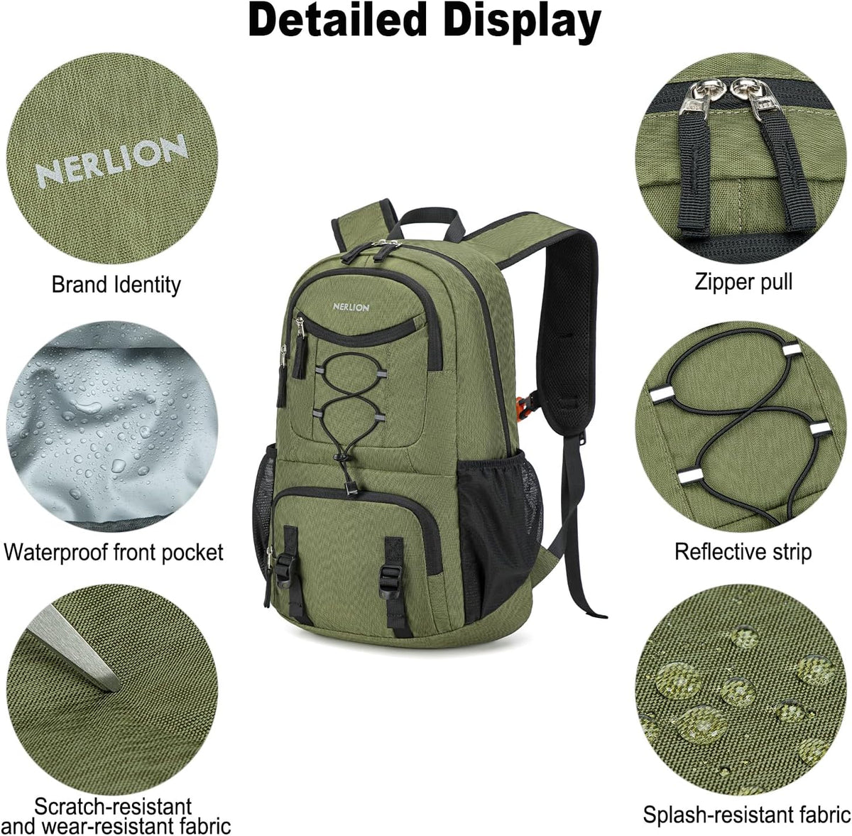 Nerlion Lightweight Foldable 35L Hiking Backpack Travel Backpack for Men Women Camping Waterproof Outdoor Hiking Daypack Backpack Green
