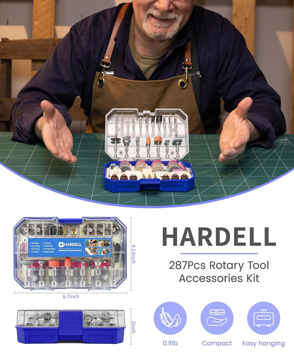 HARDELL 287Pcs Rotary Accessory Kit w/ 1/8" Shanks, for Cutting & Polishing