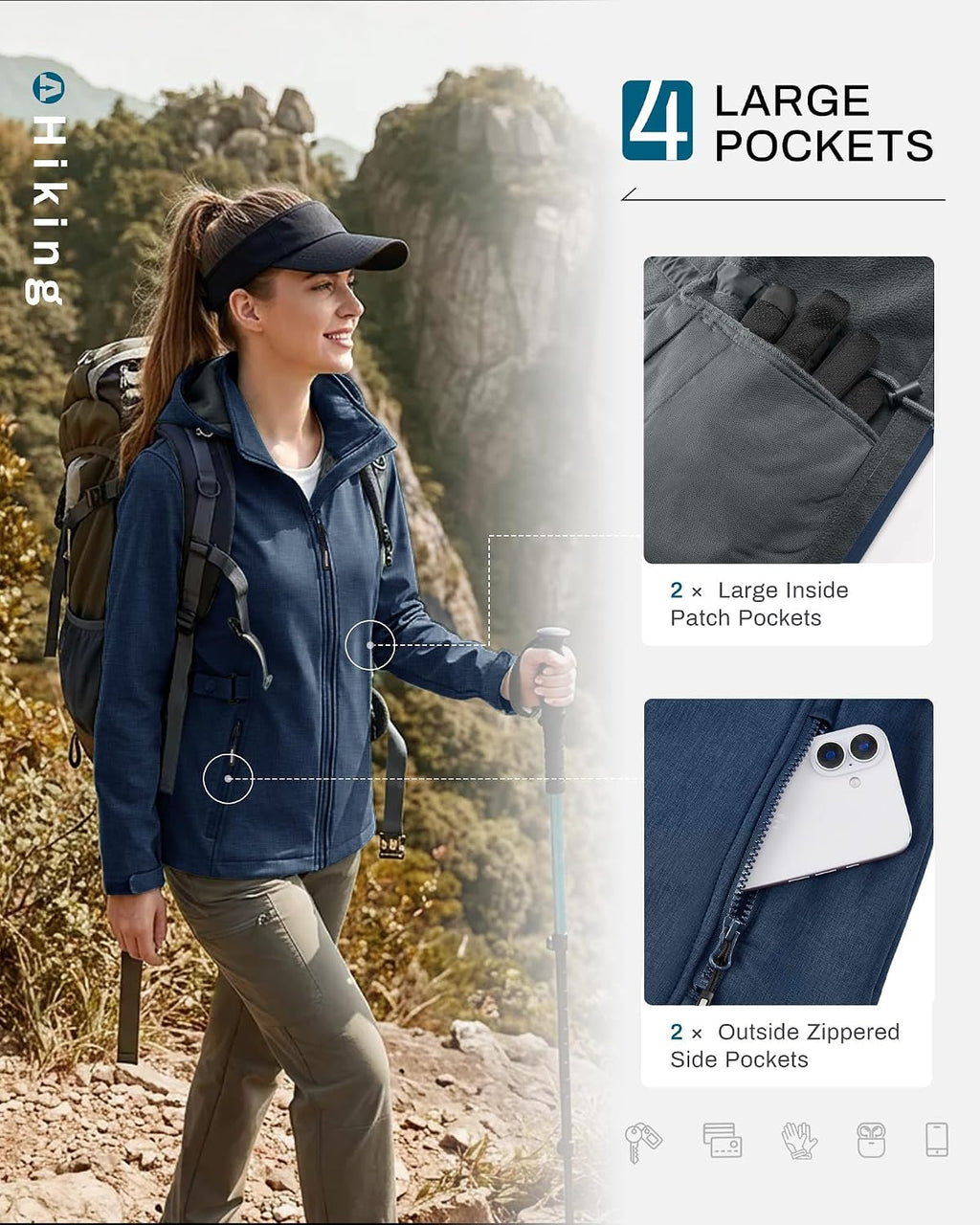 Outdoor Ventures Women's Fleece Lined Rain Jacket Waterproof Softshell Coat