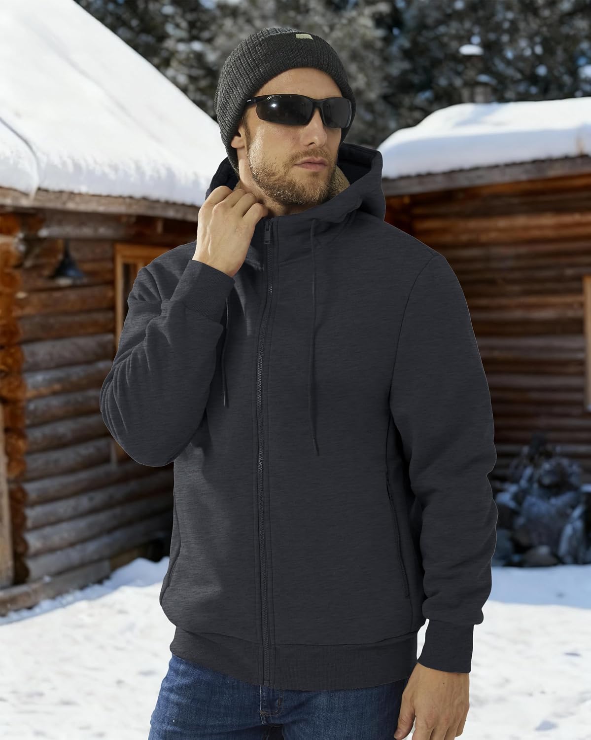 Boladeci Men's Sherpa Fleece Lined Hoodie Zip Up Heavyweight Winter Jacket