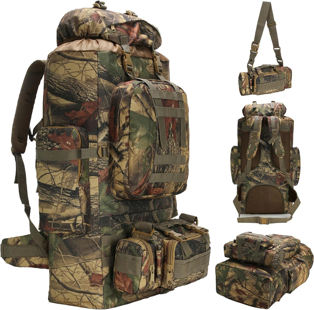 100L Camping Hiking Backpack,Molle military Tactical rucksack backpack,Waterproof Lightweight Hiking Backpack (Maple Leaf)