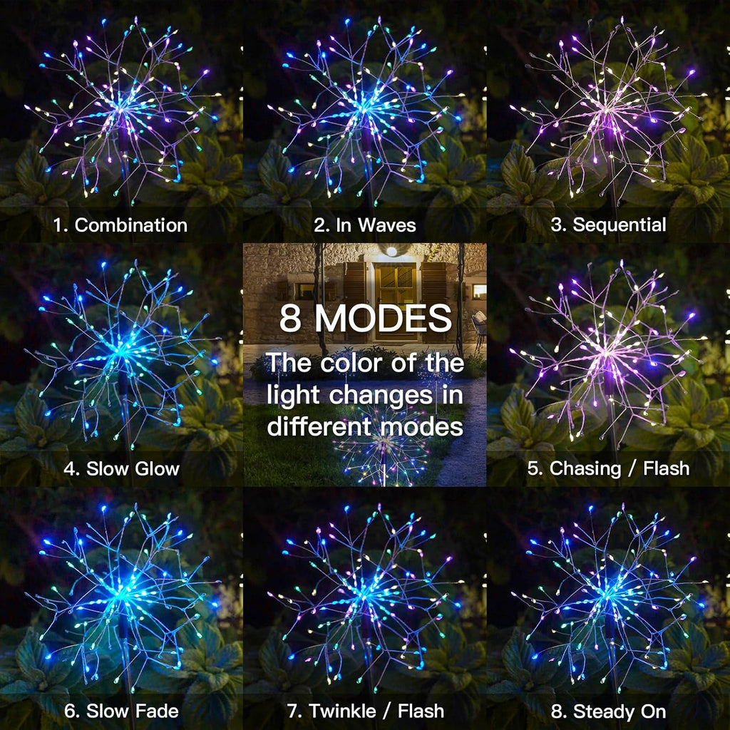 suddus Solar Garden Lights Outdoor 2Pack 150LED Firework Lights Multicolor