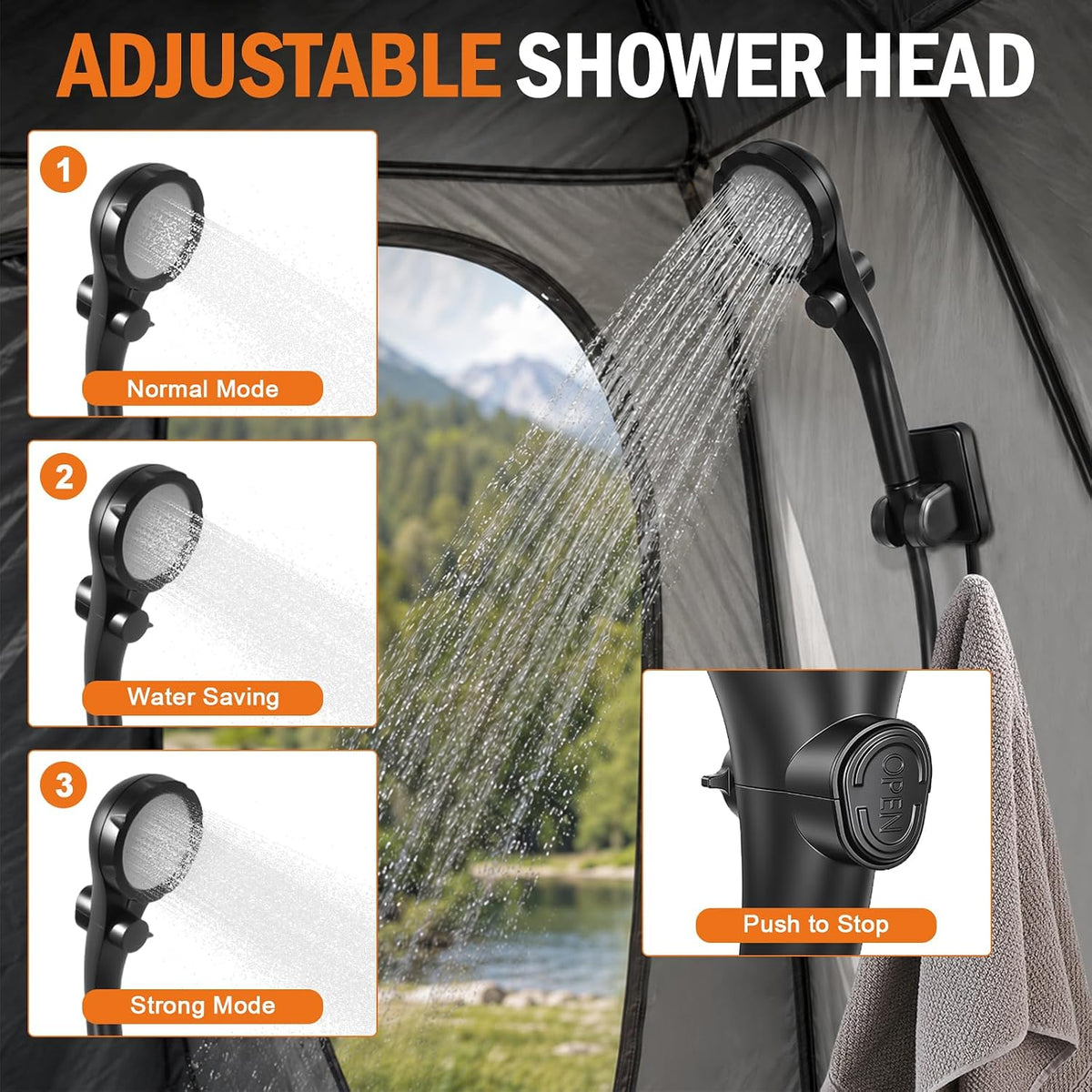 Portable Camping Shower Kit with Privacy Tent Heated Water Outdoor Shower