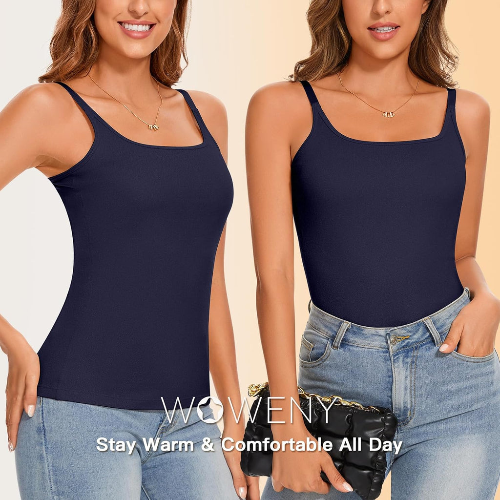 WOWENY Thermal Tank Tops for Women Adjustable Straps Warm Base Layer Shirt
