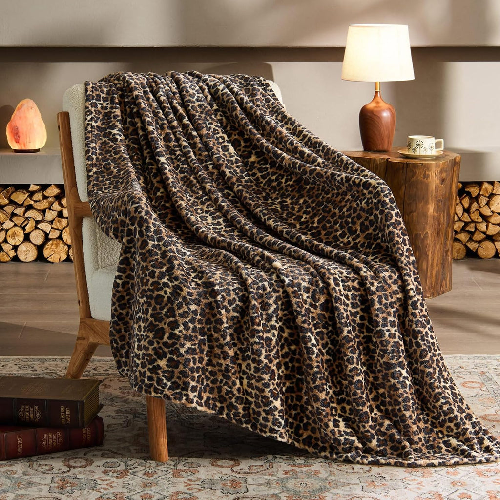 BEDELITE Fleece Blanket Soft Plush Throw for Couch Brown Leopard 50"x60"
