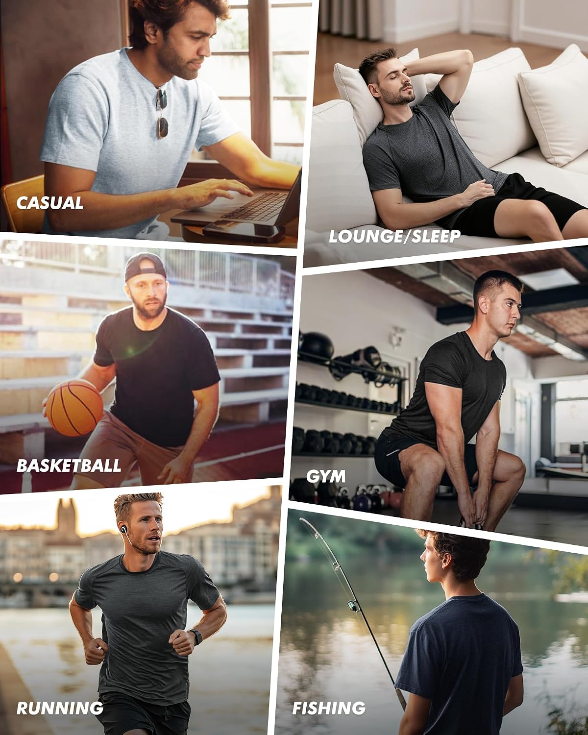 BOOJO 3 Pack Workout Mens Shirts - Quick Dry Causal Moisture Wicking Gym Athletic Short Sleeve T-Shirts for Running Sport