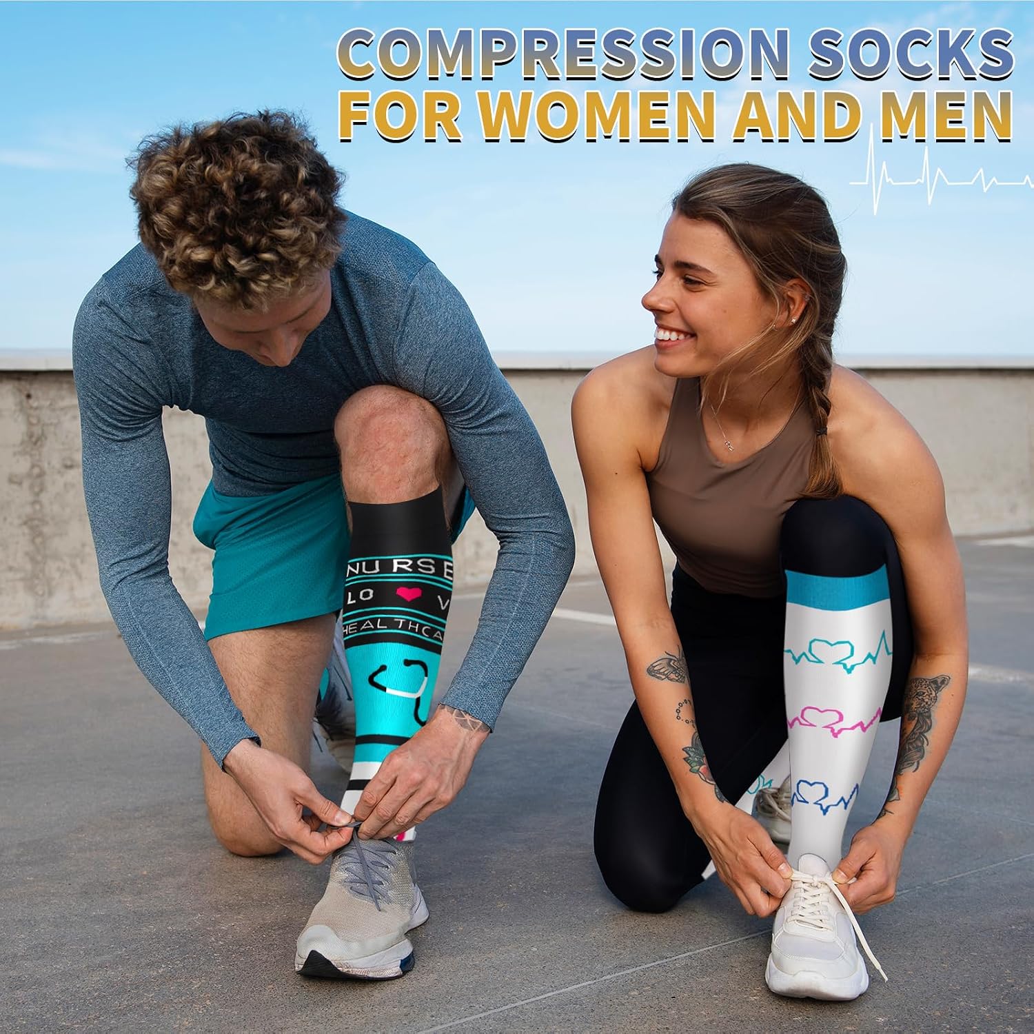Sooverki Copper Compression Socks for Men & Women 8 Pack 15-20mmHg - Knee High Stockings Best Support for Running Athletic