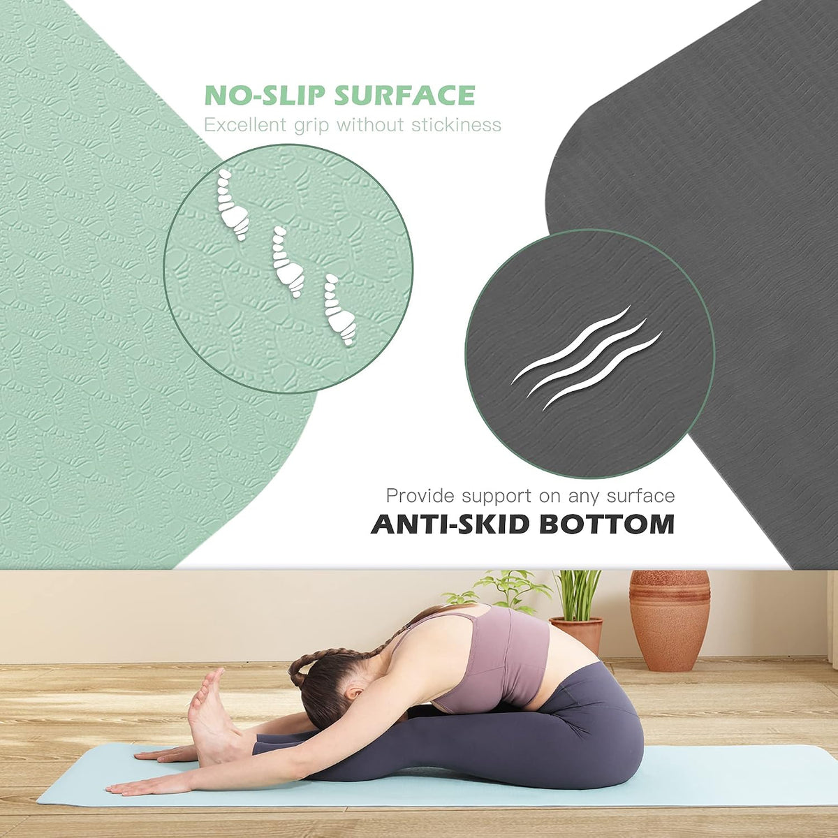 Yoga Mat Non Slip, Pilates Fitness Mats, Eco Friendly, Anti-Tear 1/4" Thick Yoga Mats for Women, Exercise Mats for Home Workout with Carrying Sling and Storage Bag
