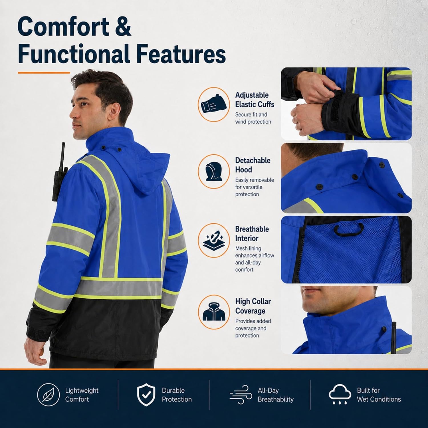 SKSAFETY Hi Vis Safety Rain Jacket for Men, Construction Work Rain Gear Heavy Duty Class 3 Rain Coat Waterproof Lightweight