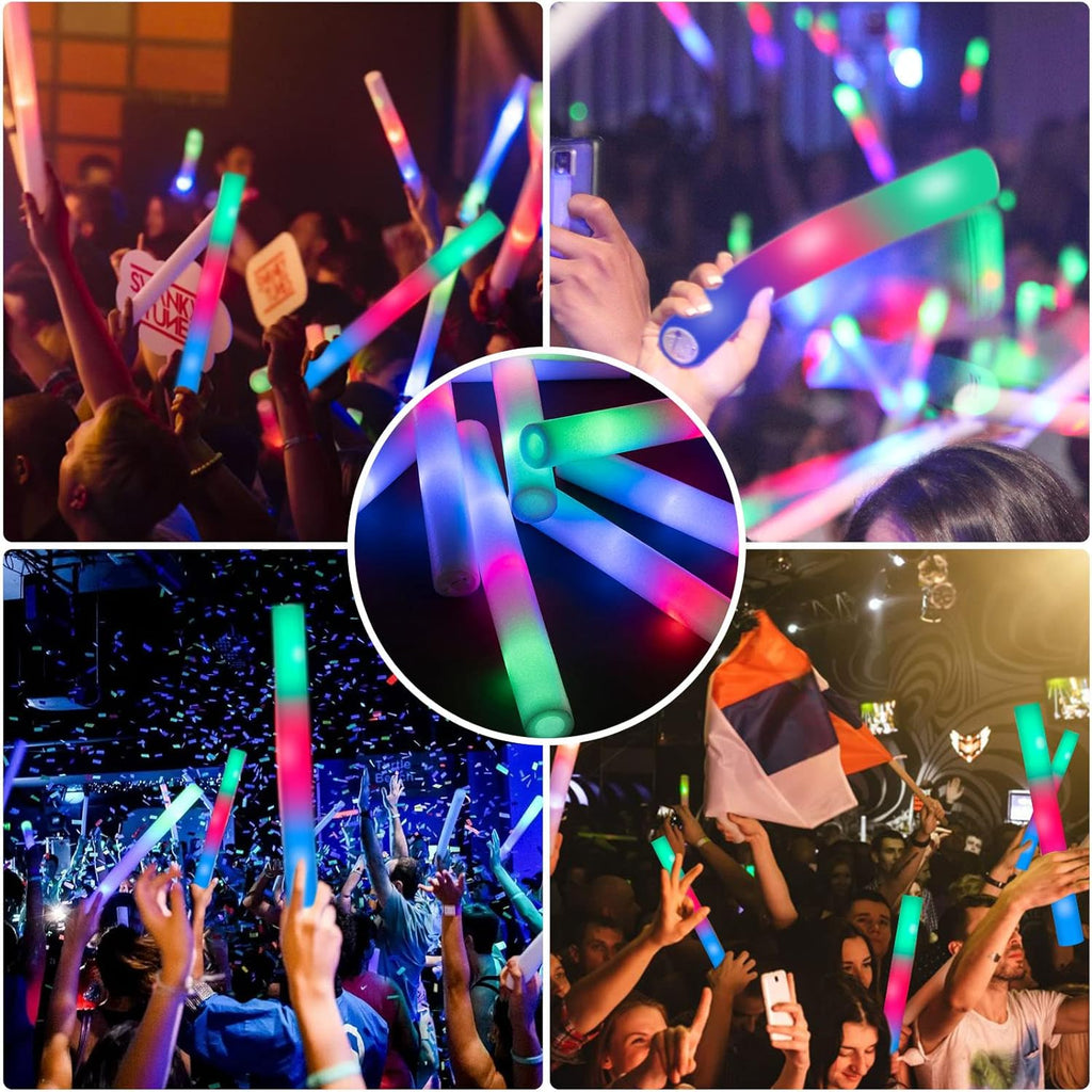 SHQDD 28PCS LED Foam Glow Sticks, Foam Light up Sticks Bulk Party Pack with 3 Modes Colorful Flashing, Glow in The Dark Party Supplies for Parties, Wedding, July 4th, Birthday, Raves,Concert,New Year