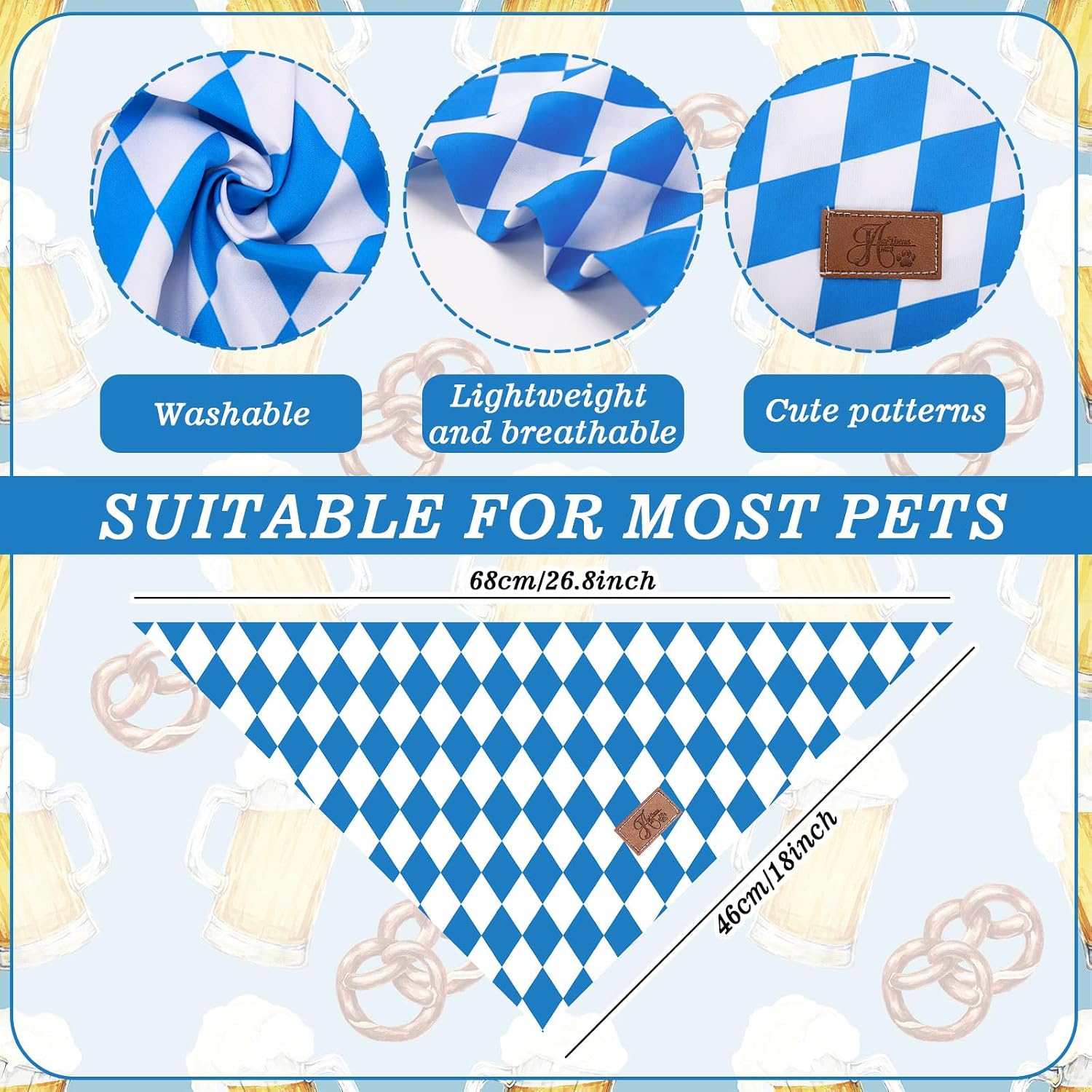 JarThenaAMCS 2Pcs Oktoberfest Dog Bandana German Bavarian Beer Triangle Pet Scarf Adjustable Pet Neckerchief for Medium Large Dog Cat Birthday Costume Accessories