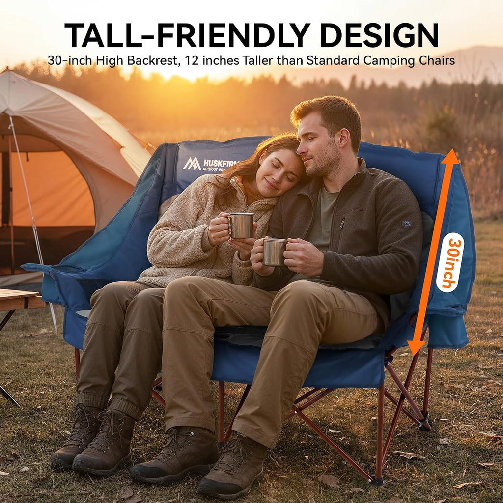 Huskfirm High Back Double Camping Chair 2 Person Camping Chair Blue