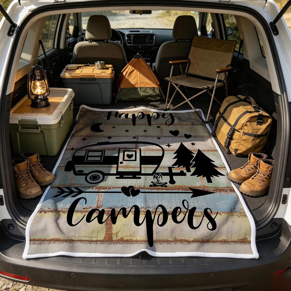 Camper Throw Blankets, Soft Warm Flannel Throws Cover for Couch, Chair, Sofa, Bed, Outdoor, Inside, Beach, Travel Decor