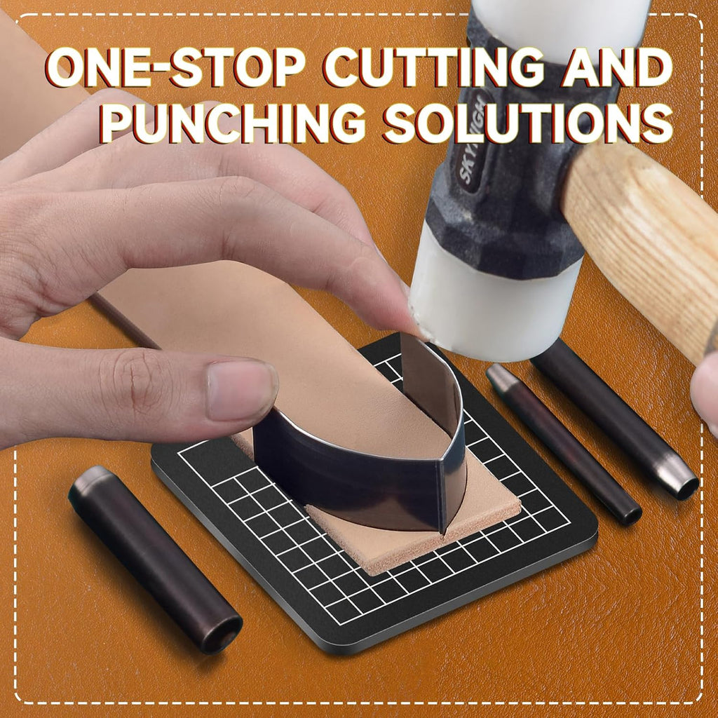Leather Circle Cutter Tool Set 27 Pcs Leather Punch Set, 9 Round Hole18 Decorative Belt End Punches for Leatherworking, with EVA Case Rubber Mat for Belt, Strap, Bag Making