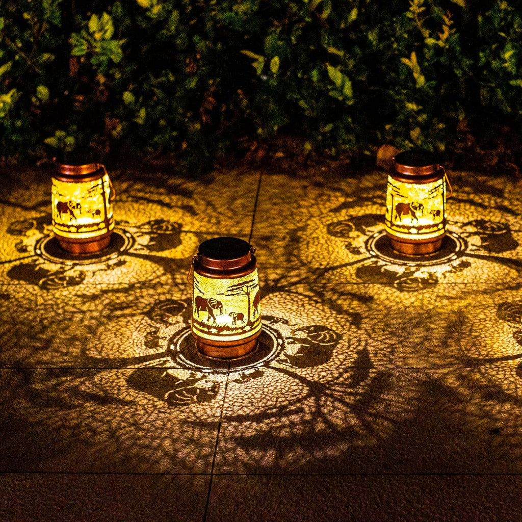 Elephant Solar Lanterns Outdoor Waterproof Hanging Solar Lights Elephant Gifts for Women Men Metal Decorative LED Lanterns for Yard, Patio, Lawn, Tabletop, Pathway, Landscape, Garden Decor