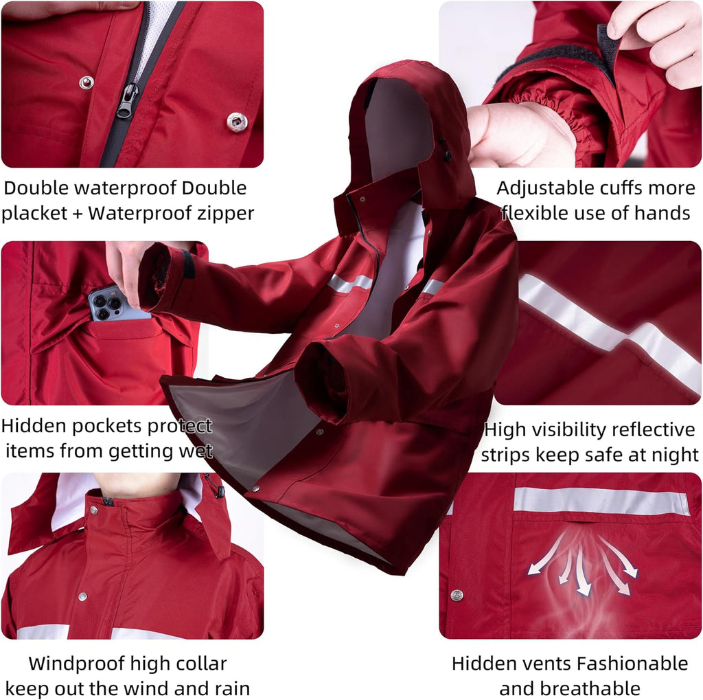 Coralrain Rain Suit Safety Waterproof Rain Jacket and Trouser Suit Raincoat With Hood lining For Men Women Adults Breathable