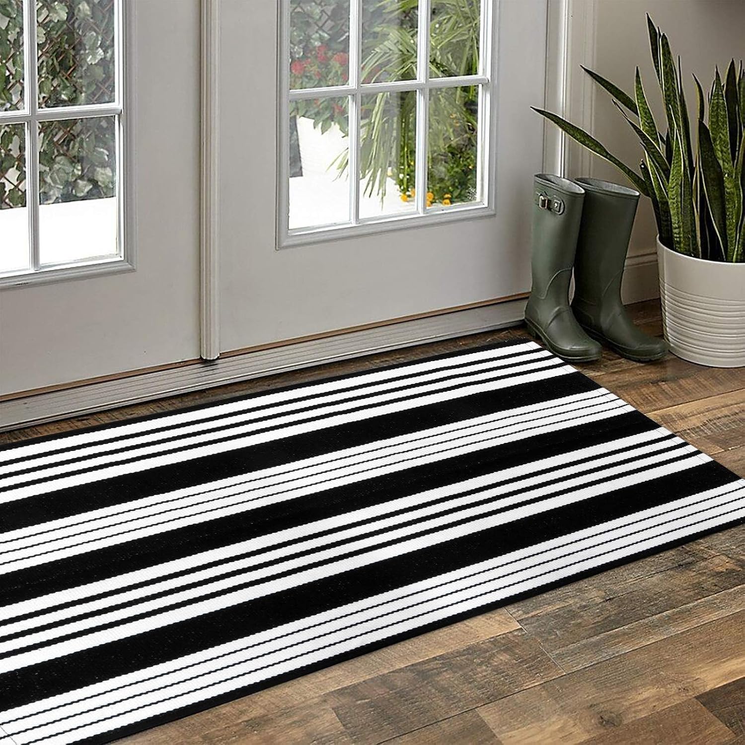 OJIA Black and White Outdoor Rug 24"x51" Halloween Door Mat Fall Porch Rugs