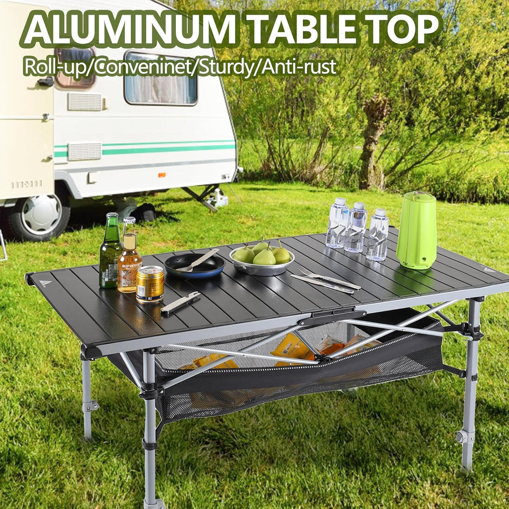 Ablazer Adjustable Aluminum Camping Table, 48.8-Inch Roll-Top