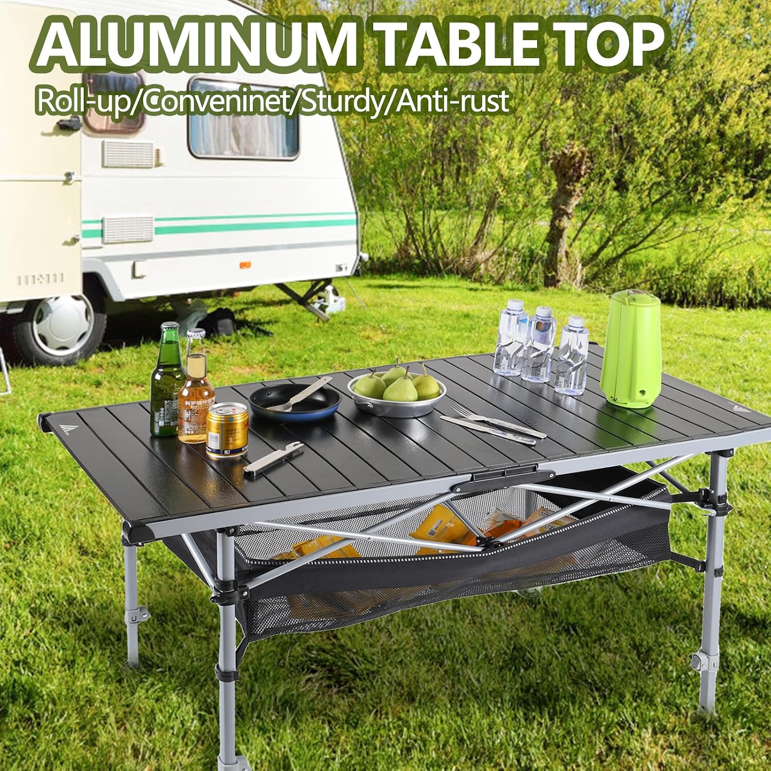Ablazer Adjustable Aluminum Camping Table, 48.8-Inch Roll-Top