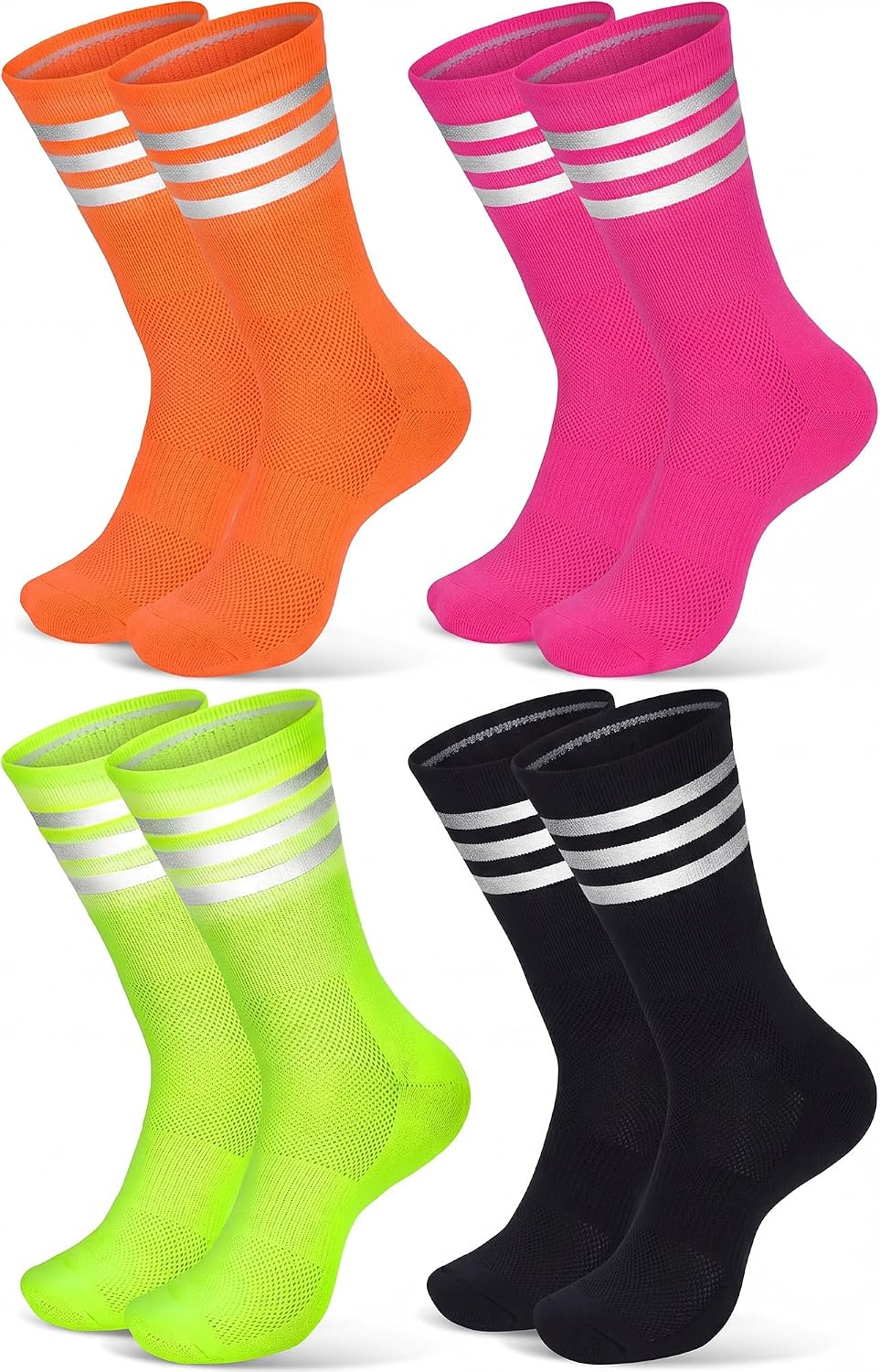 4 Pairs Glow in Dark Reflective Socks Cycling