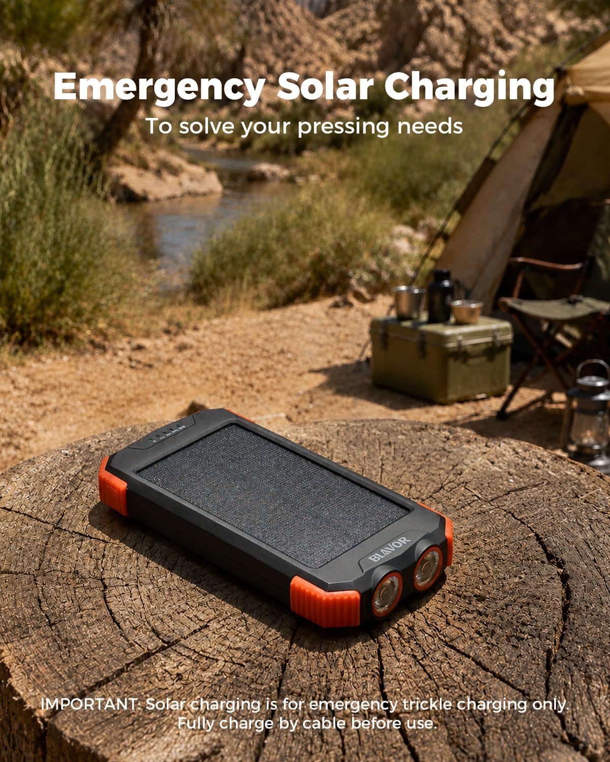 BLAVOR Solar Power Bank 10,000mAh, Portable Wireless Charger, 20W Fast Charging External Battery Pack with USB C for Cell Phones, Solar Panel Charging with Dual Flashlight for Camping