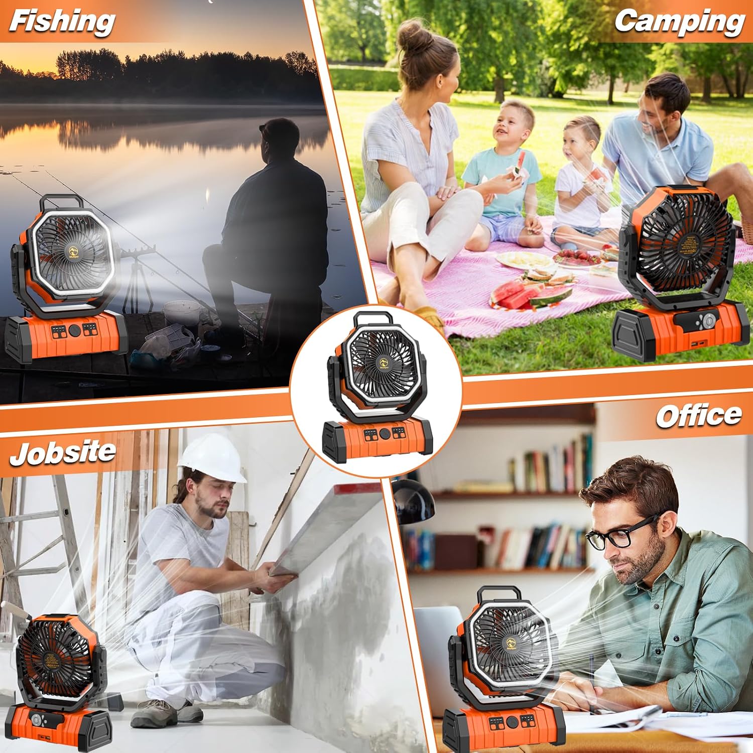 20000mAh Camping Fan with LED Lantern, Rechargeable Battery Powered Fan