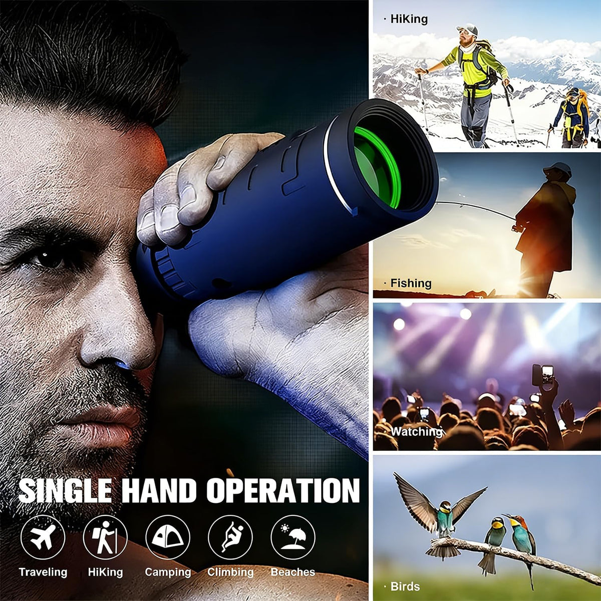 80X100 High Power Monocular Telescope for Adults, with Smartphone Adapter & Tripod, BAK4 Prism & FMC Lens, Waterproof Monocular for Bird Watching, Concert, Hunting, Camping & Travel