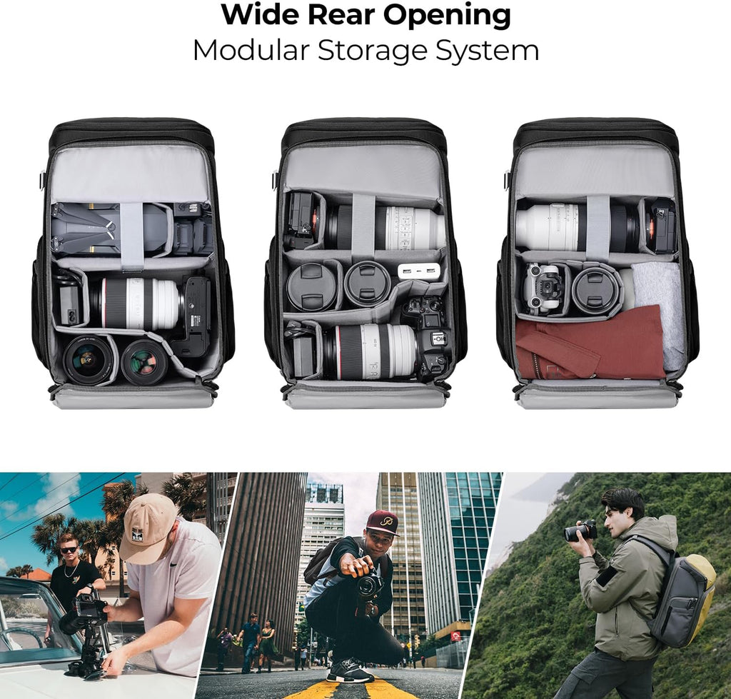K&F CONCEPT Camera Backpack, 22L Expandable Camera Bag with Rain Cover