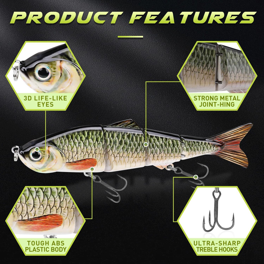 GOTOUR Jointed Swimbaits, Easy Catch Fishing Lures for Bass Trout Crappie