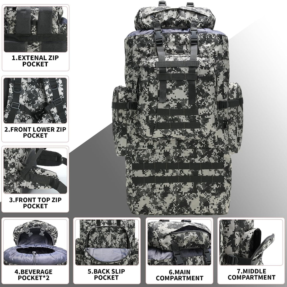 King'sGuard 100L Camping Hiking Backpack Molle Rucksack Military Camping Backpacking Daypack