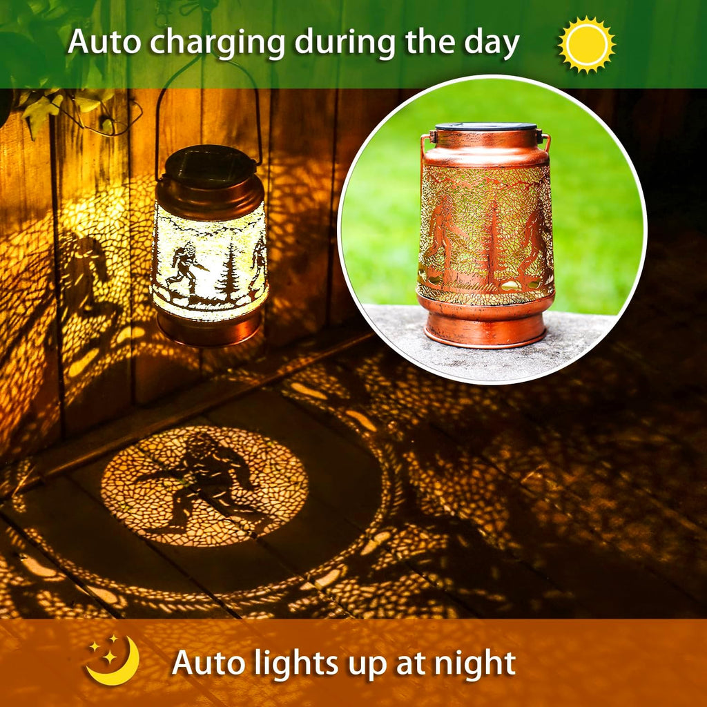 Bigfoot Solar Lanterns Outdoor Waterproof Hanging Solar Lights Big Foot Sasquatch Gifts for Men Women Metal Decorative LED Lanterns for Yard, Patio, Lawn, Pathway, Landscape, Garden Decor