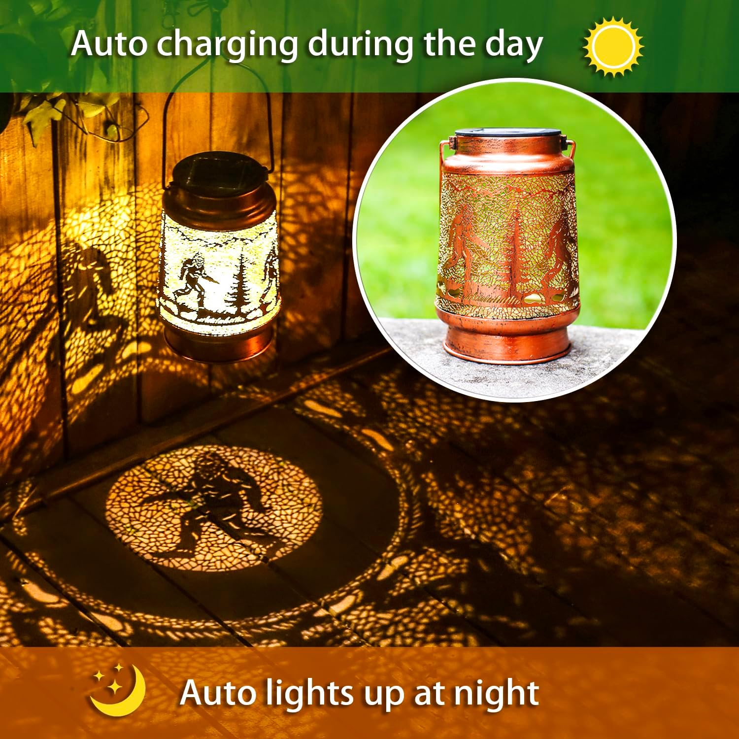 Bigfoot Solar Lanterns Outdoor Waterproof Hanging Solar Lights Big Foot Sasquatch Gifts for Men Women Metal Decorative LED Lanterns for Yard, Patio, Lawn, Pathway, Landscape, Garden Decor