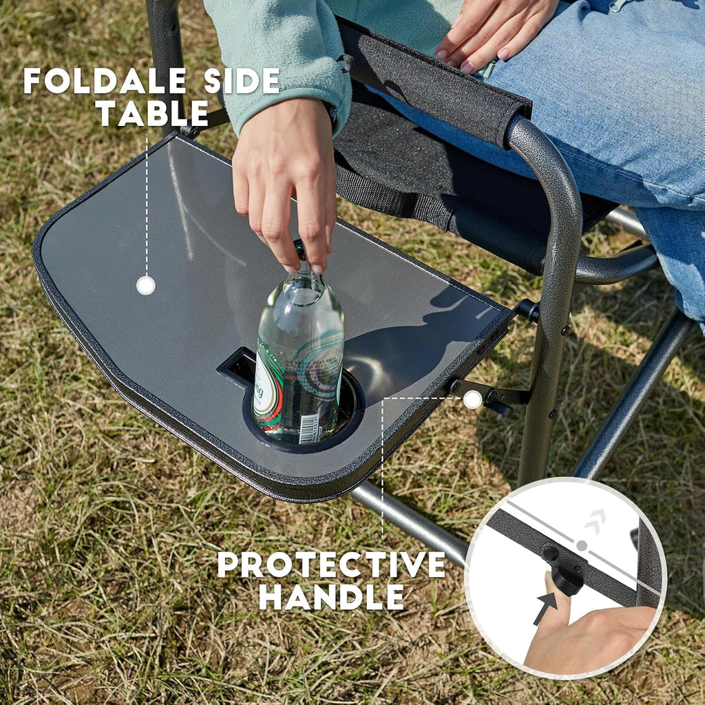 TIMBER RIDGE Aluminum Oversized Camping Chair, Lightweight Portable Directors Chair with Side Table Detachable Side Pocket for Outdoor Camping, Lawn, Picnic, Support 400lbs Black 2 Pack