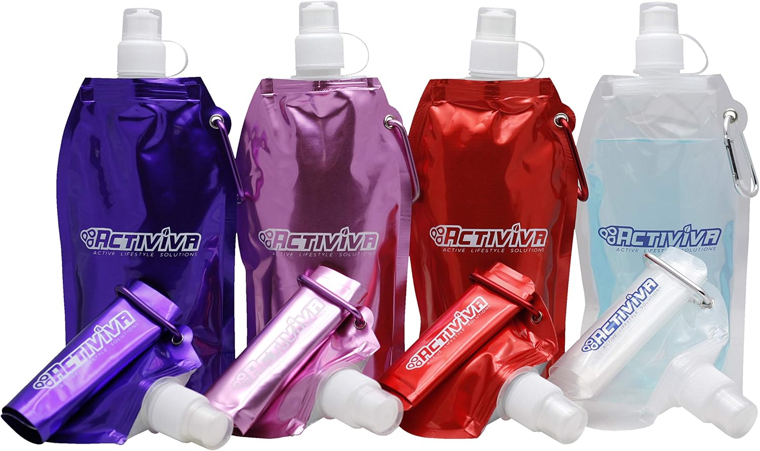 Collapsible Reusable Water Bottle with Carabiner Clip Light Weight Leak Proof Foldable Drinking Water Bottle - Non-Toxic BPA Free - 16.9 oz - 4 Pack