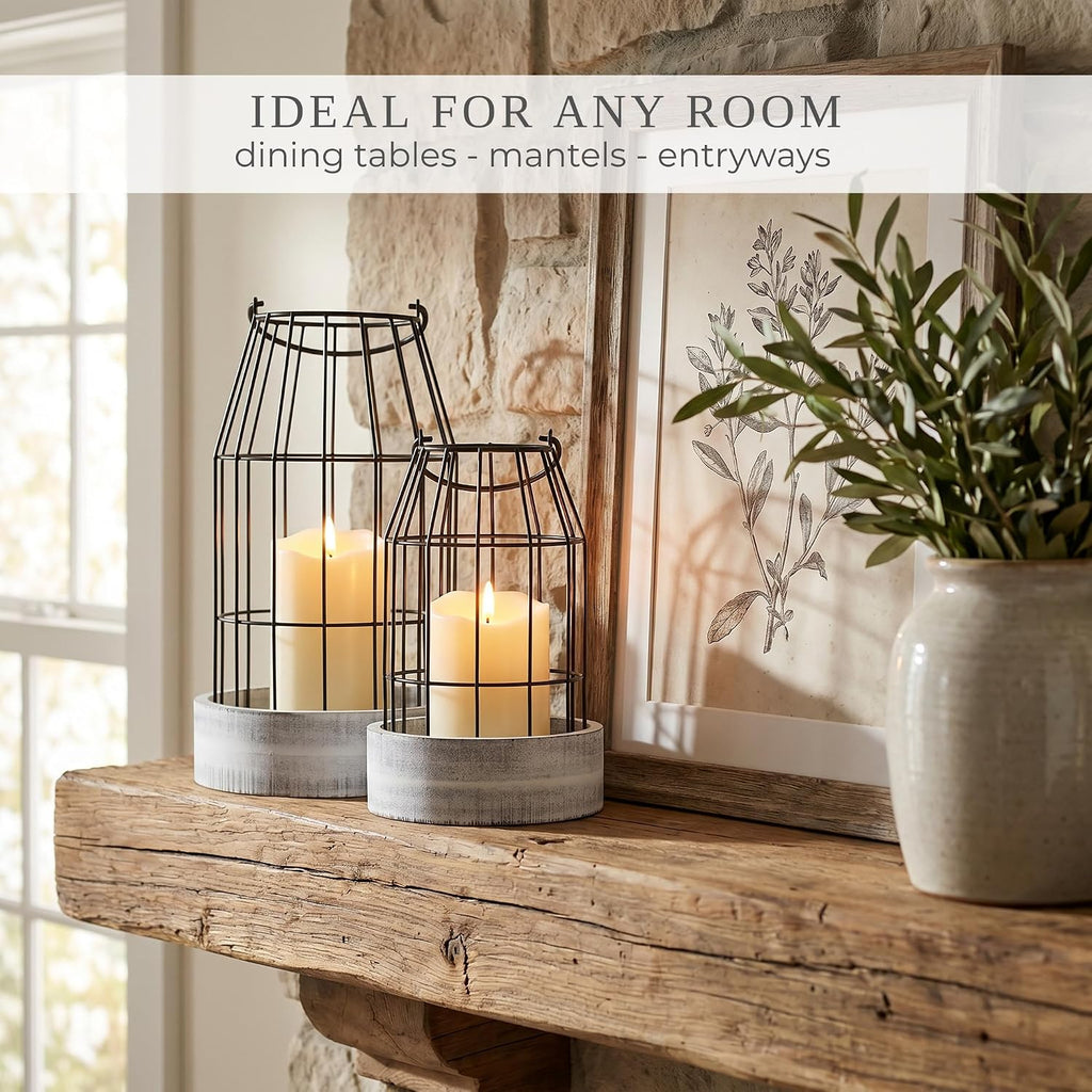 Rustic Farmhouse Lantern Decor Set of 2 - Stylish Decorative Lanterns