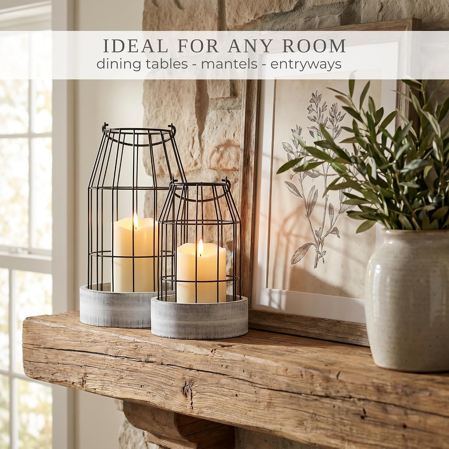 Rustic Farmhouse Lantern Decor Set of 2 - Stylish Decorative Lanterns