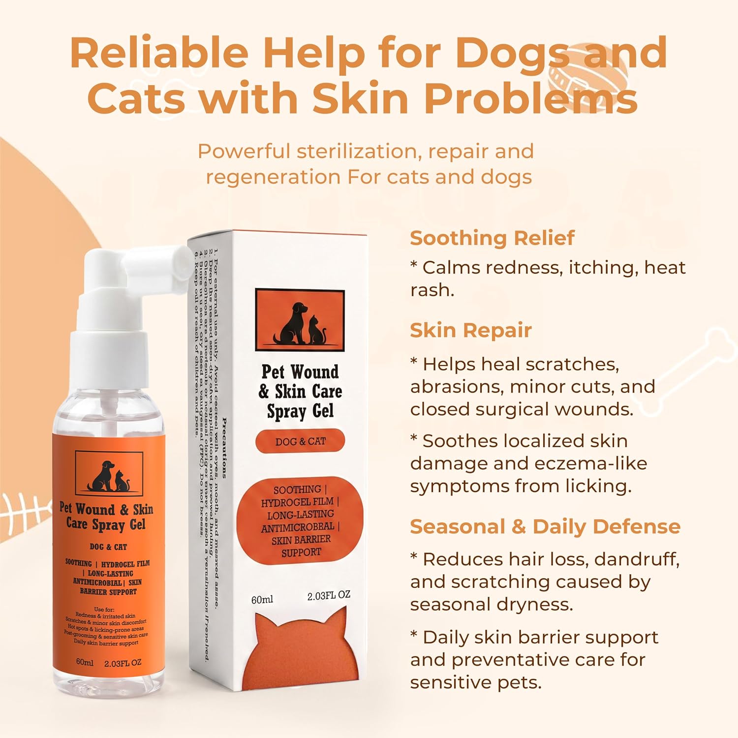 Pet Skin Care Spray Gel for Dogs & Cats, Hot Spot & Pet Wound Spray