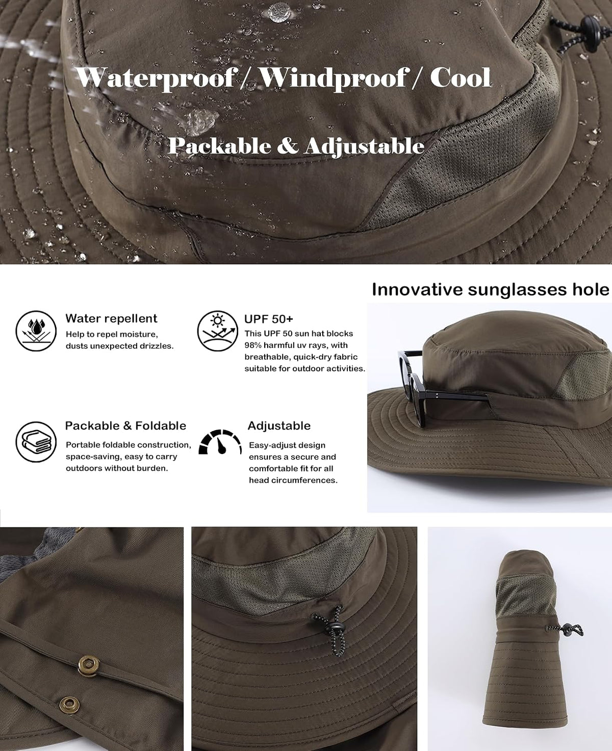 Home Prefer UPF 50+ Wide Brim Sun Hats with Neck Flap Sun Protection Hat for Men Women Gardening Fishing Summer Bucket Hat