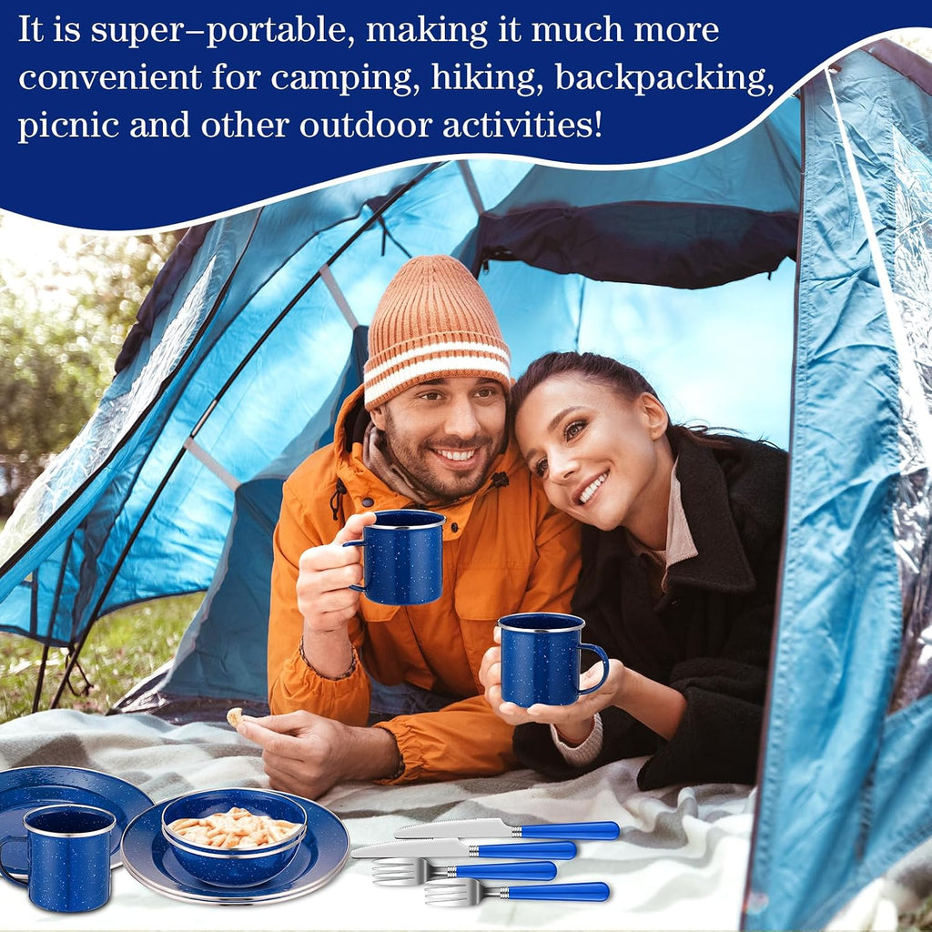 Nuogo 12 Pcs Enamel Camping Tableware Set Dinnerware Kit