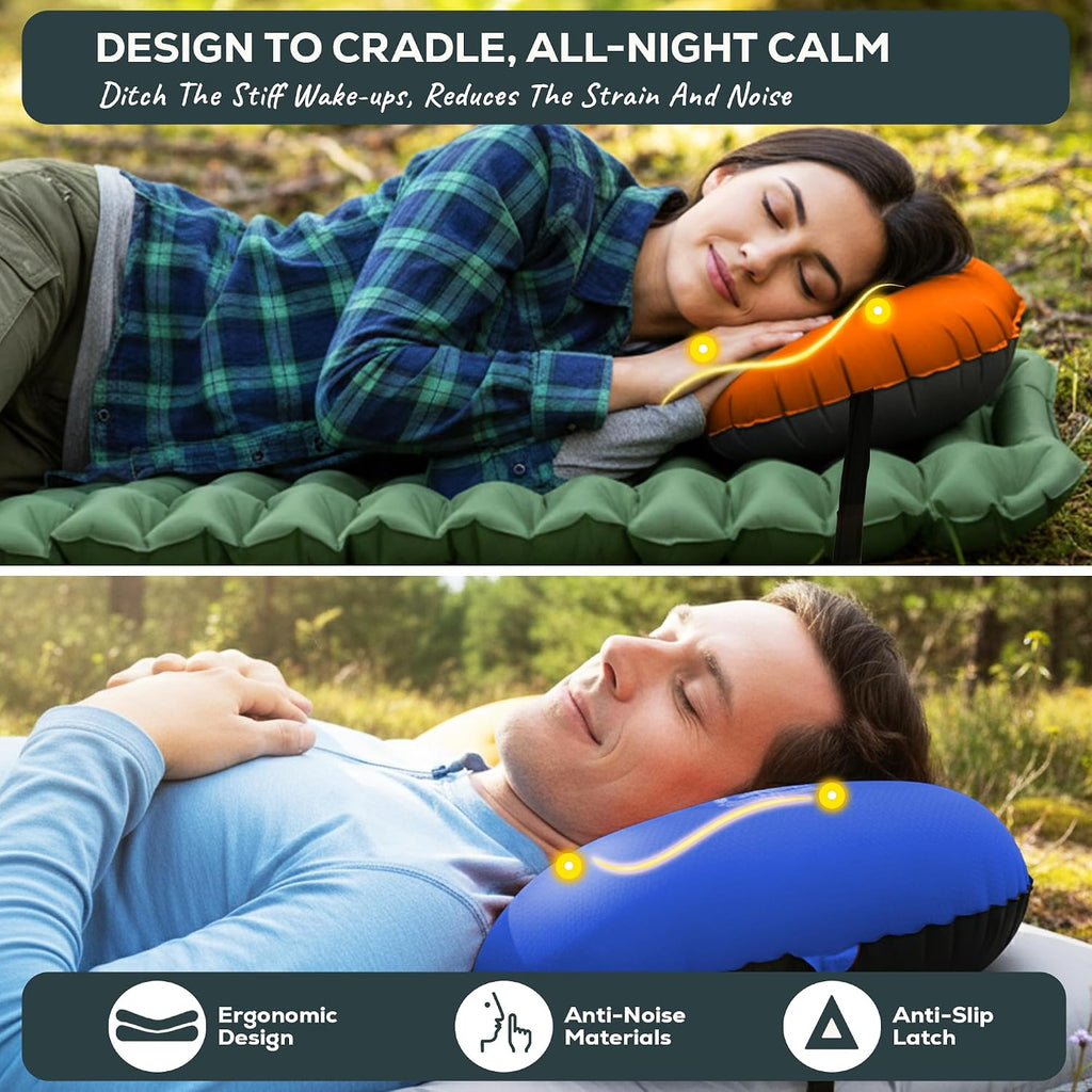 Gear Doctors 3.5oz Compact Ultralight Inflatable Camping Pillow—Inflatable Camp Pillow—Backpacking Pillows Ultralight—Camping Pillows for Sleeping, Hiking, Travel, Beach, Office, Neck, Lumper [Orange]