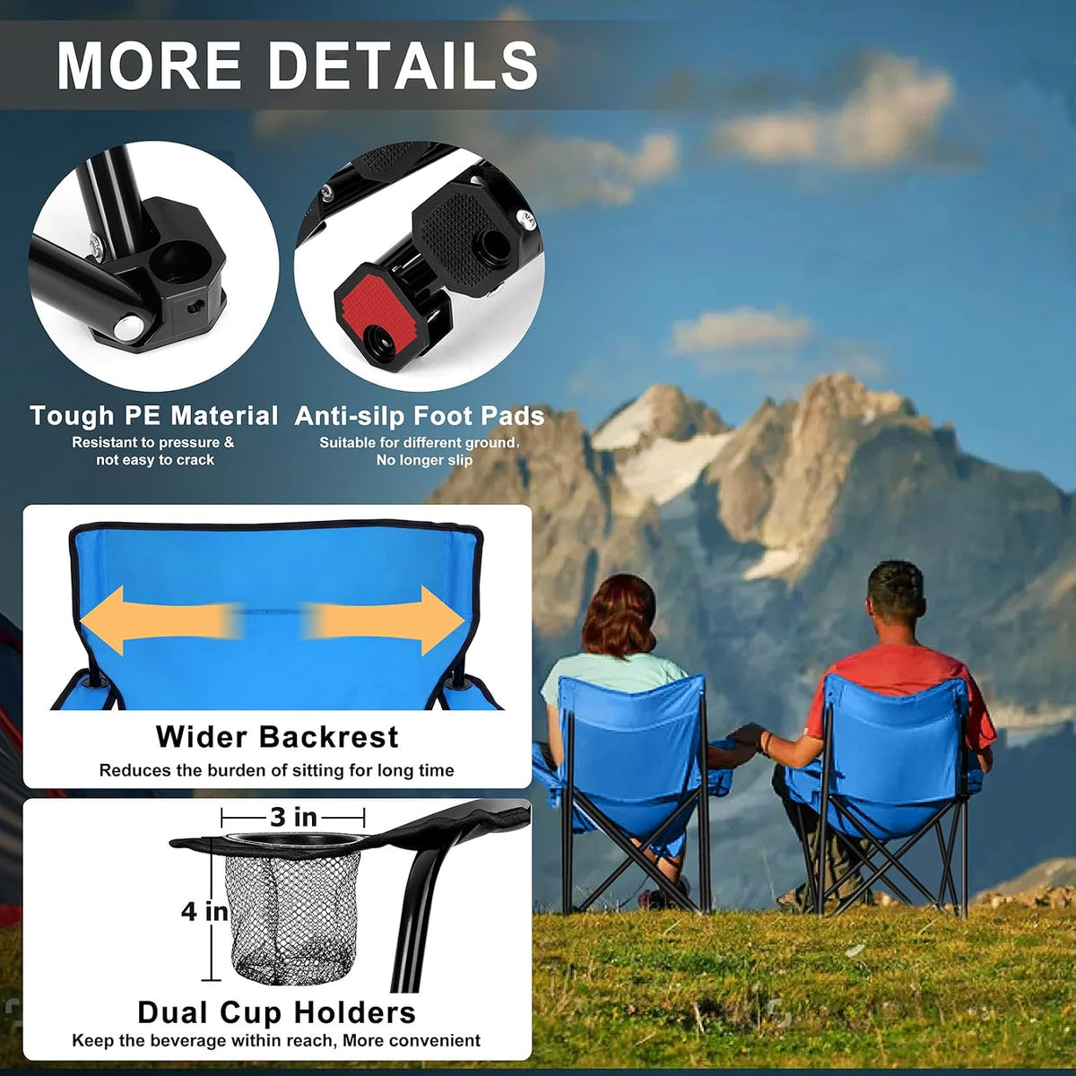 Joyfair Camping Chairs for Lawn & Beach, Large for Adults, Blue