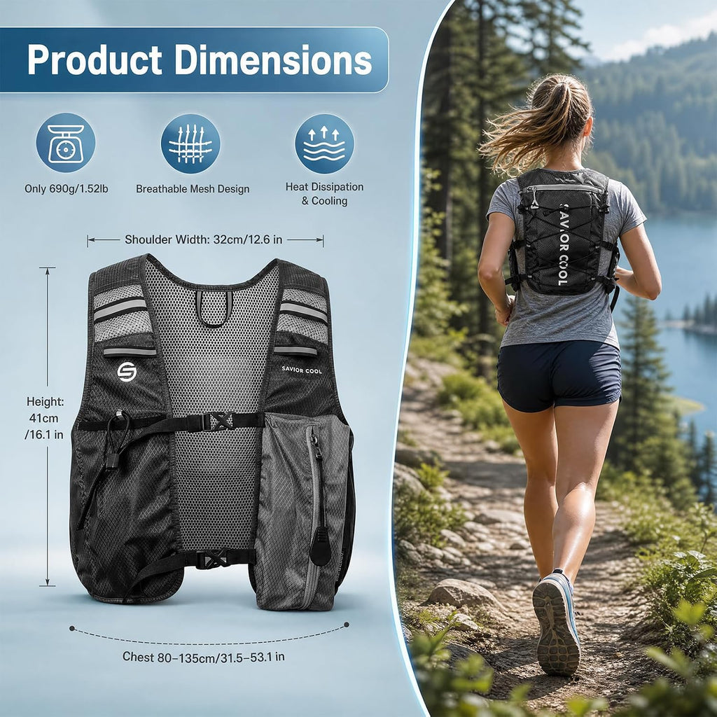 Cooling Hydration Vest with 2L BPA-Free Water Bladder, Running Vest with 3 Removable Cooling Packs, Lightweight Outdoor Pack for Hot Weather, Hiking, Cycling, Training