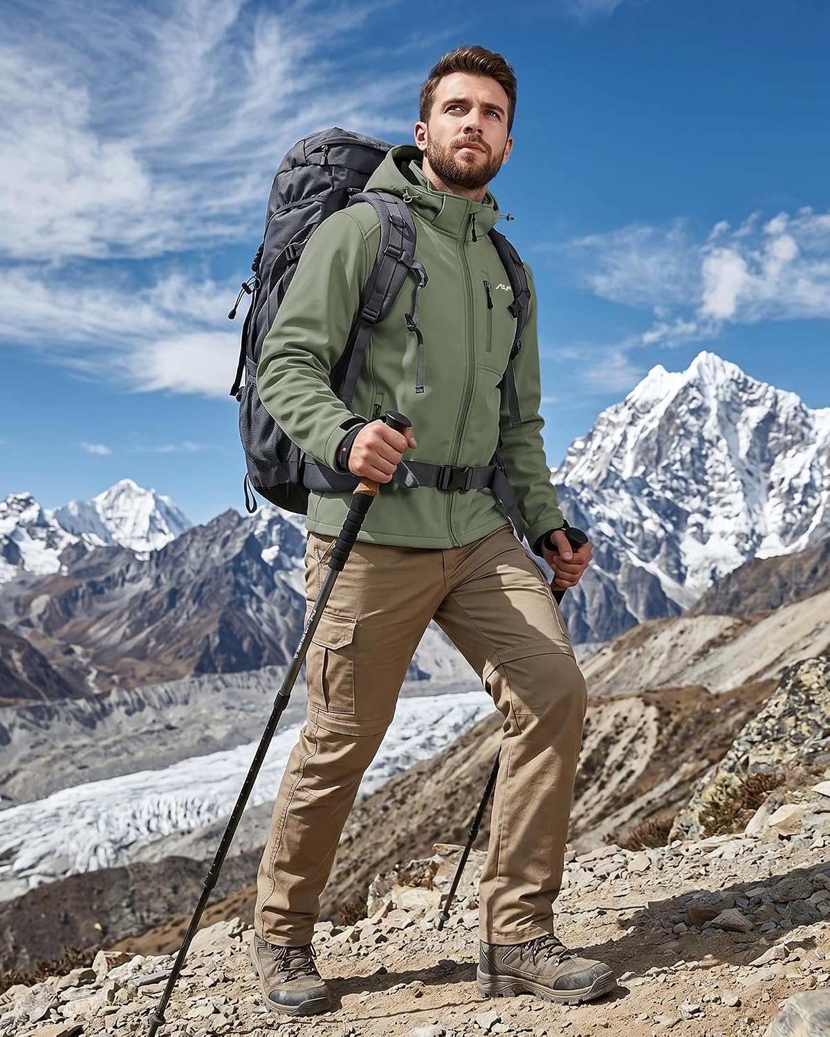 WULFUL Men's Softshell Jacket Waterproof Lightweight Insulated Windbreaker Fleece Lined Rain Shell Jacket for Hiking Travel