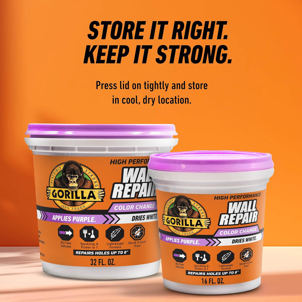 Gorilla High Performance Wall Repair, 16 oz Tub, Color Change Formula
