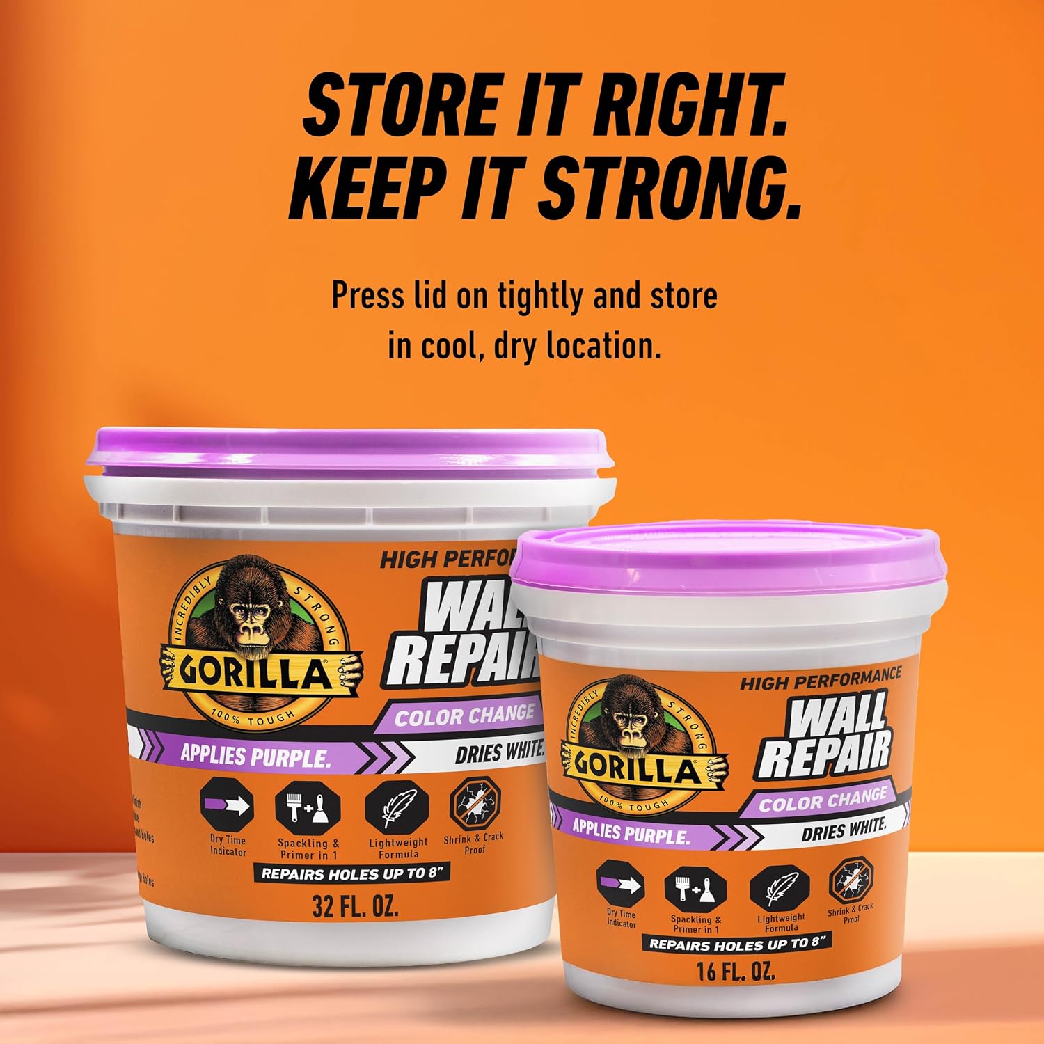 Gorilla High Performance Wall Repair, 16 oz Tub, Color Change Formula