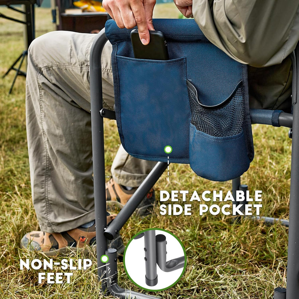 Timber Ridge Aluminum Oversized Camping Chair, Lightweight Portable Directors Chair with Side Table Detachable Side Pocket for Outdoor Camping, Lawn, Picnic, Support 400lbs Blue