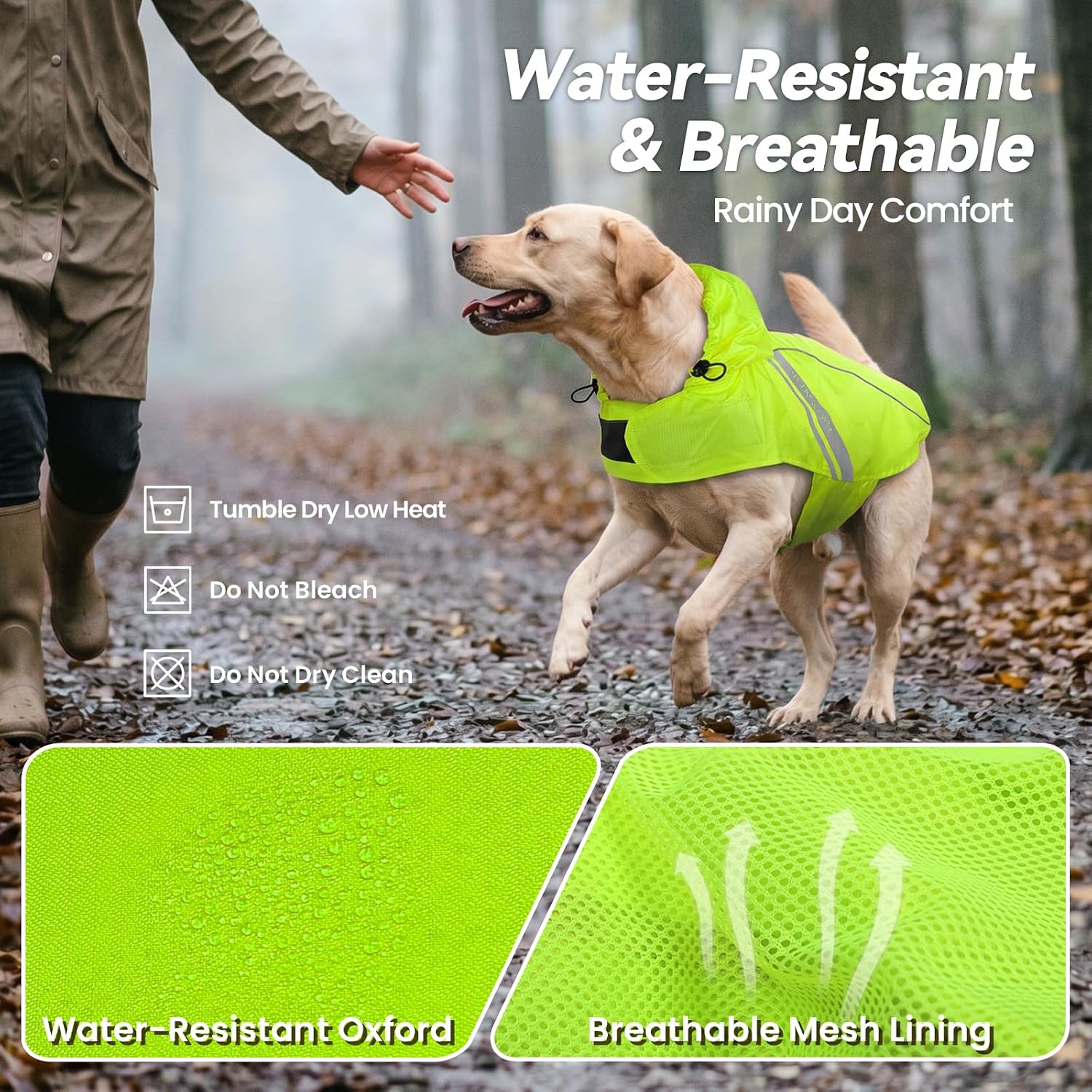 VIVAGLORY Dog Raincoat Wetoff Dog Rain Coat, XL, Bright Yellow