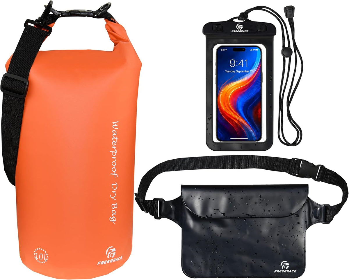 Freegrace Waterproof Dry Bag with Double Zip-Lock, Phone Case & Waist Pouch